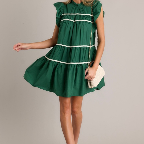 Red Dress All Around The World 100% Cotton Green Mini Dress Size MM / Green - Picture 3 of 3